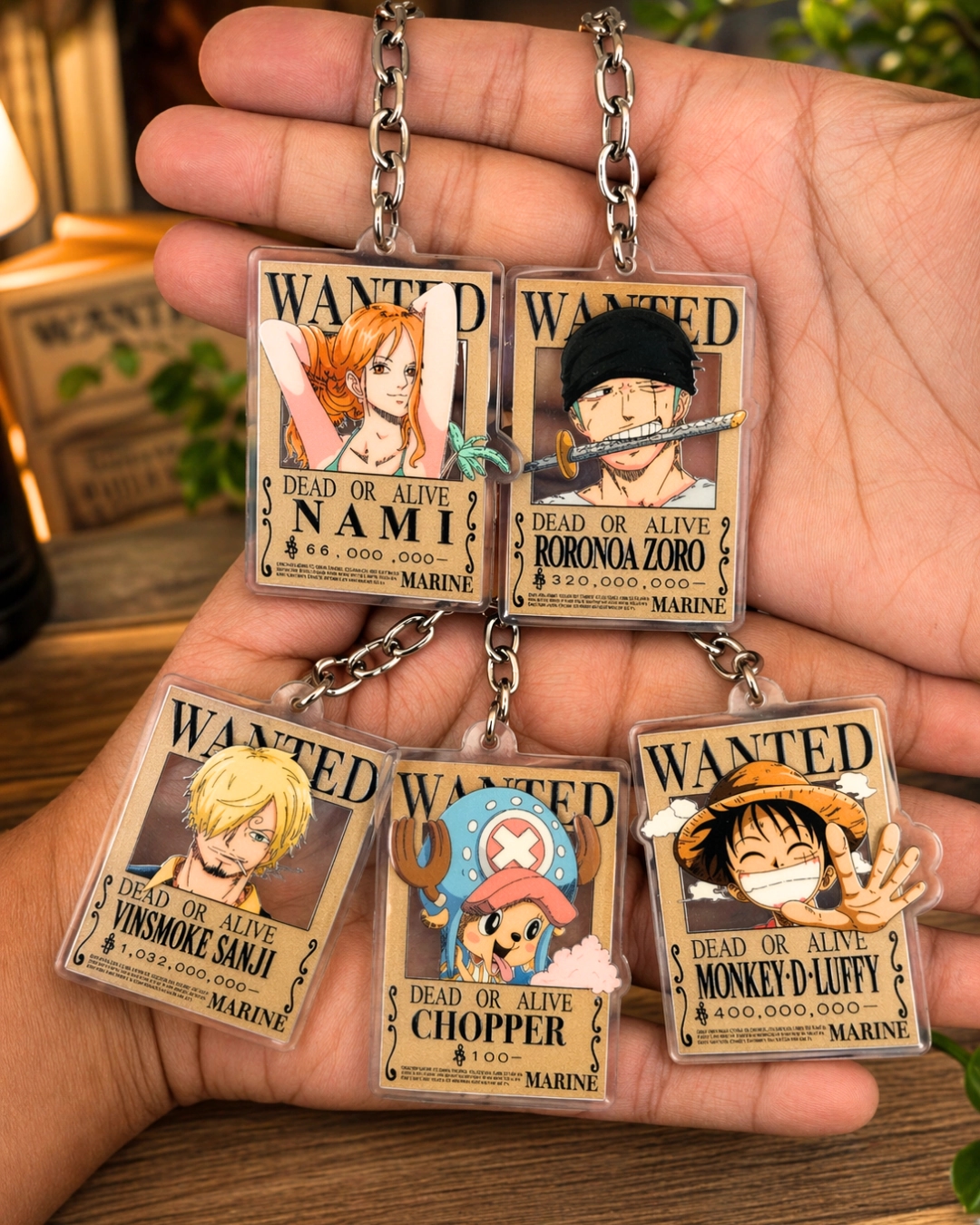 Set of 5 One Piece Luffy, Nami, Sanji, Chopper and Zoro Premium Acrylic Hanging Keychains|Perfect for bags, Keyrings and for Anime Lovers