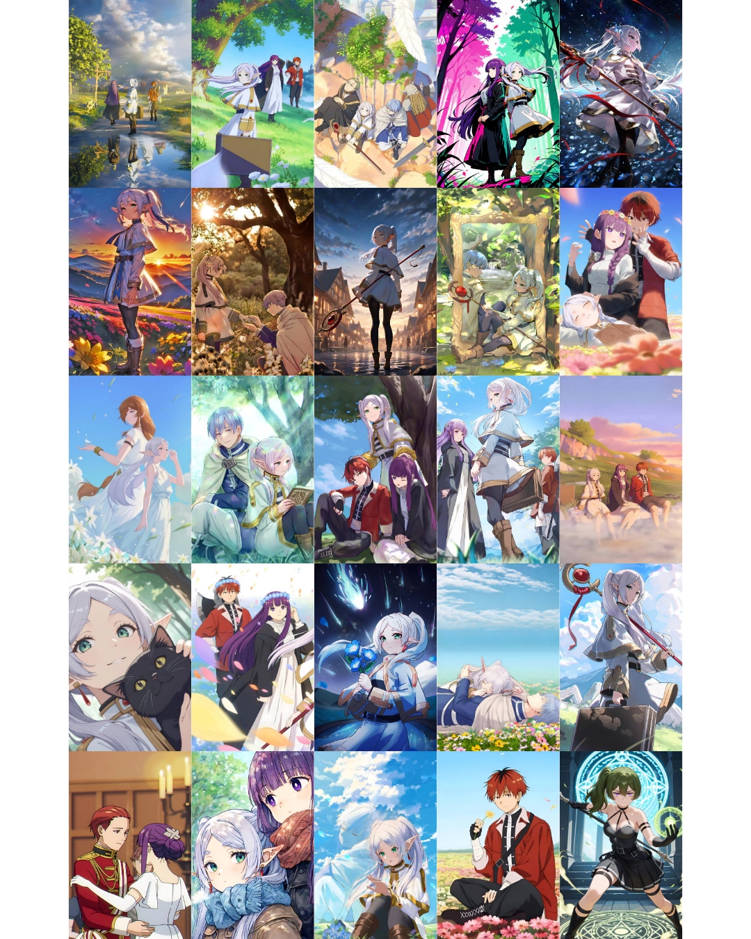 Set Of 25 Frieren: Beyond Journey's End Polaroid Posters (90x140 mm) with Glue Tape | 300 GSM Perfect for Wall decor for Bedroom, Office, Gaming Room