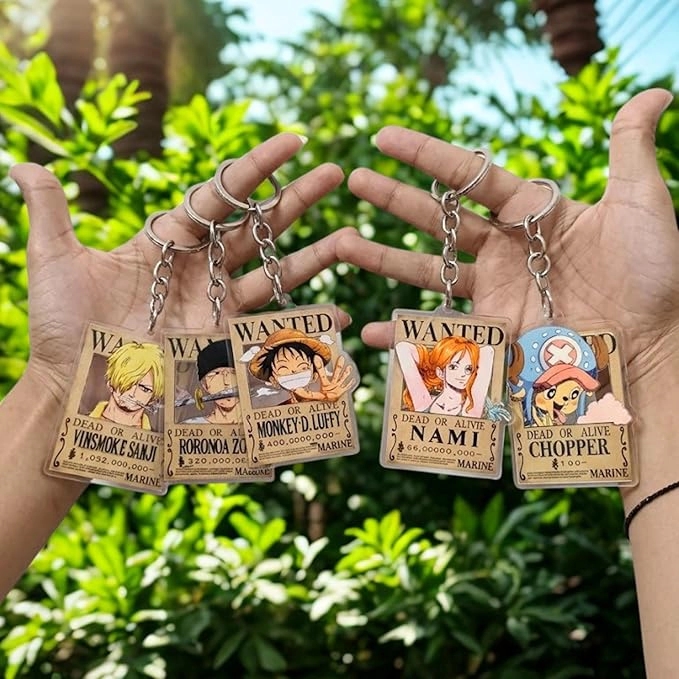 Set of 5 One Piece Luffy, Nami, Sanji, Chopper and Zoro Premium Acrylic Hanging Keychains|Perfect for bags, Keyrings and for Anime Lovers