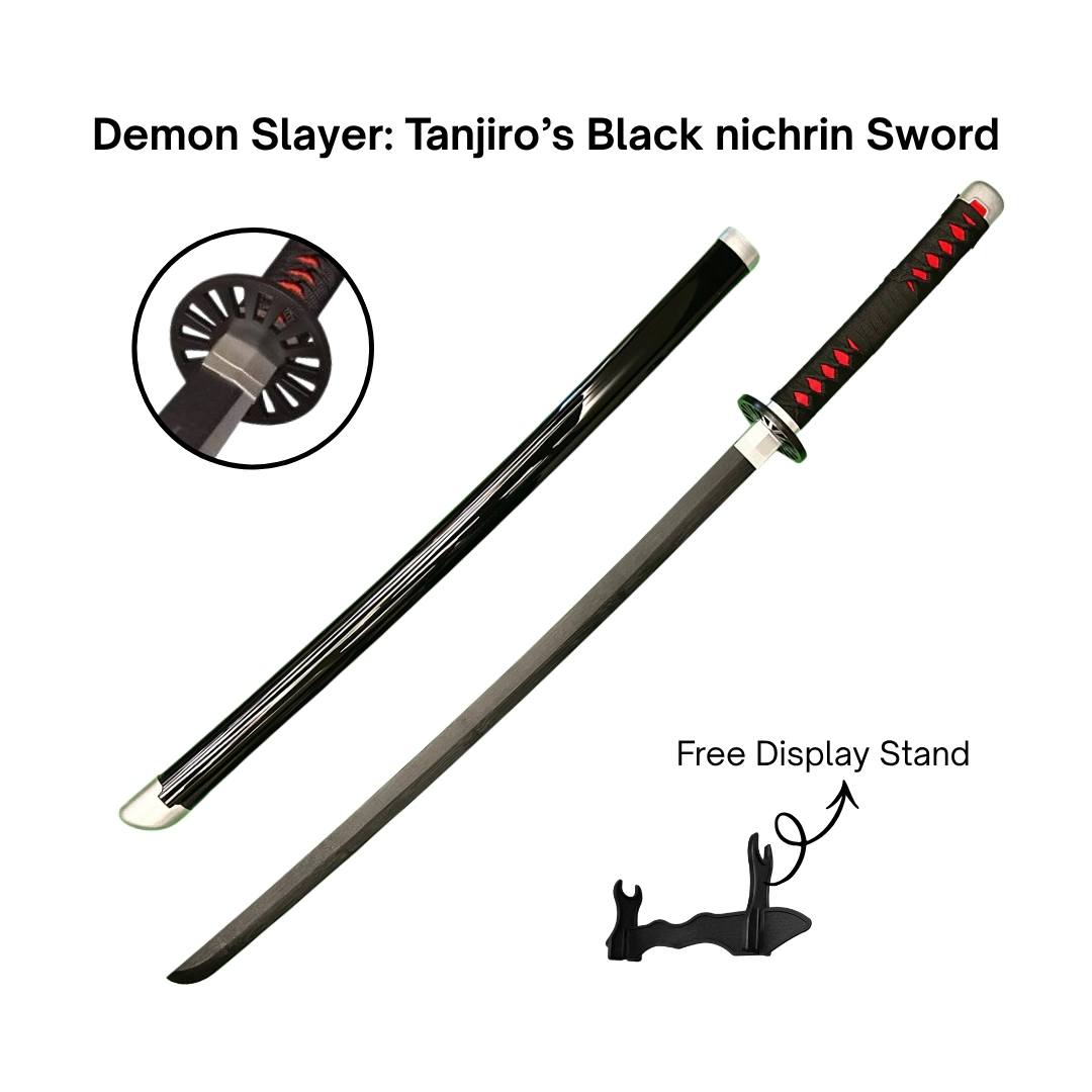 Demon Slayer Tanjiro Black Cosplay Katana Premium Life Size Wooden Katana [104 CM]