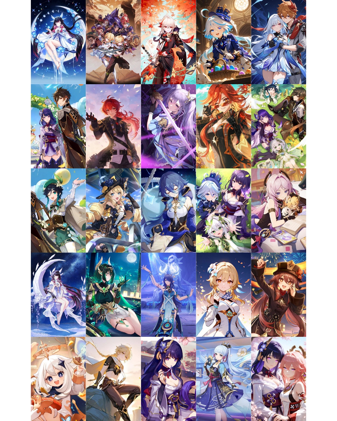 Set Of 25 Genshin Impact Polaroid Posters (90x140 mm) with Glue Tape | 300 GSM Perfect for Wall decor for Bedroom, Office, Gaming Room